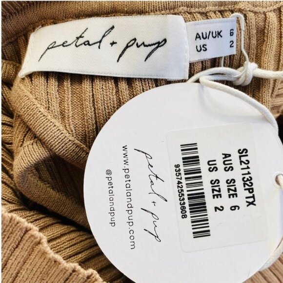 Petal & Pup NEW Milleri Long Sleeve Open Back Ribbed Dress in Camel Tan Size 2 - Picture 10 of 12